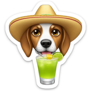 dog in sombrero holding margarita sticker