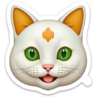 Realizar emoticonon de gato blanco con tonos gris claro solo carita sonriendo muy feliz ojos grandes de color verde con amarillos y bigotes largos  sticker