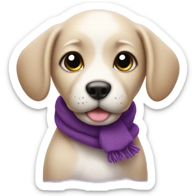 Cute puppy with a purple scarf on a neck sticker