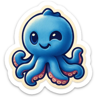 Change the octopus emoji's face to a winking playful expression, keep the style and pose the same, transparent background. sticker