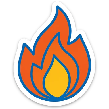 abstract geometric flame with vibrant toon style and blue outline sticker