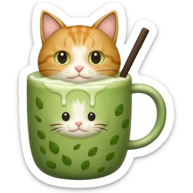 Iced matcha latte with cat sticker