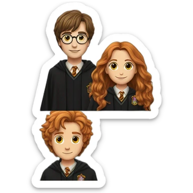 harry potter with ron weasley and hermoine granger sunset in background sticker