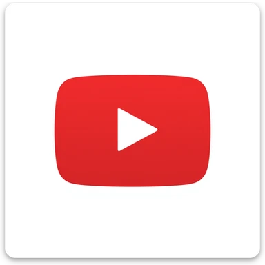 YouTube logo, red rectangle with rounded corners and white play button in the center sticker