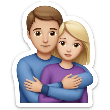brown haired white girl hugging blonde white man sticker