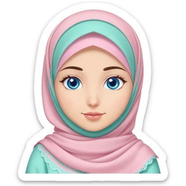 Turkish beautiful finish Konya girl blue eyes with sugar pink and mint hijab islamic dress and with celebrating the eid days  sticker