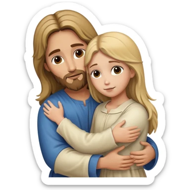 Jesus hugging a girl with dirty blonde hair sticker
