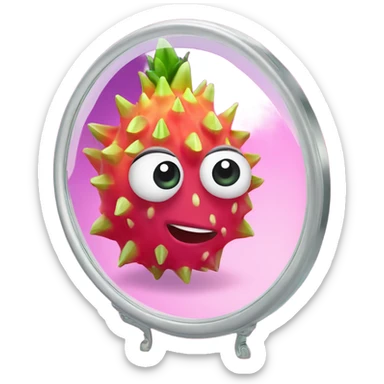 3D elegant Pitahaya with large shiny eyes 👀 one hand holds the mirror with its reflection 🪞 sticker