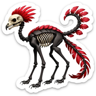 Rare realistic dark edgy tropical tribal patterned red-feathered skeletal badass epic handsome gorgeous aesthetic colorful vibrant black-skulled Vernid-Trico-species-Fakemon-creature by LiLaiRa, 4 legs, 1 tail, random markings, (full body) sticker