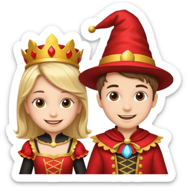 crie uma imagem com duas crianças fantasiadas brincando, um menino e uma menina sticker