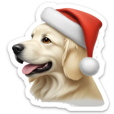 White golden retriever wearing Christmas hat sticker