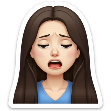 Very long hair Brunette with white skin crying very desconsolated with mouth very closed sticker