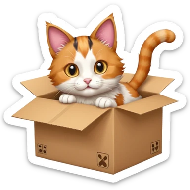 cat jumping inside into a box. the cat faces the box sticker