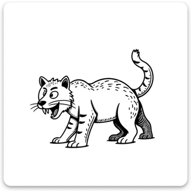 saber-toothed cat sketch with exaggerated fangs, prehistoric feline sticker