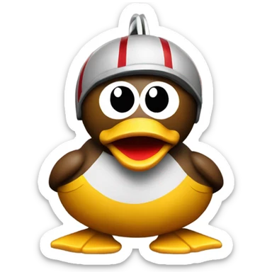 Brutus Buckeye sitting on a duck sticker