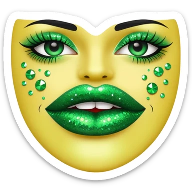 green lipstick with glitter sticker