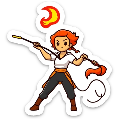 woman with a fire whip, cartoonish sticker