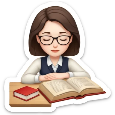 Woman teacher dozing off at desk with open book sticker