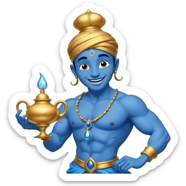 blue genie flies out of aladdin's lamp sticker
