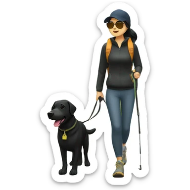 asian woman with black cap and sunglasses hiking with black lab dog sticker