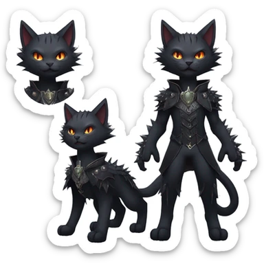cool edgy fantasy dark-shadow-themed animal vampiric cat hybrid Fakemon  with a spiky collar full body sticker
