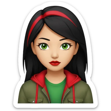 Asian-Latina woman with black hair with a red streak, green eyes, and an alternative/grunge style of clothing. sticker