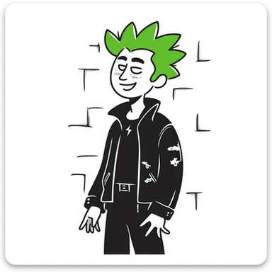 smiling punk guy with green irochese sticker