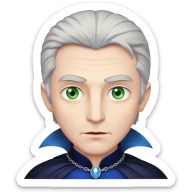 A tall vampire man with gray hair and blue eyes. A princess with light brown hair and green eyes sticker