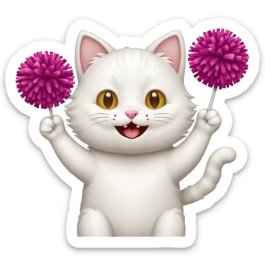 cheerleading white cat with pom pom sticker