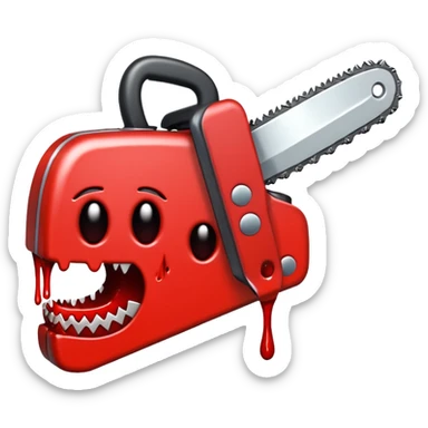 Chainsaw, blood dripping, cartoon horror emoji, no background sticker
