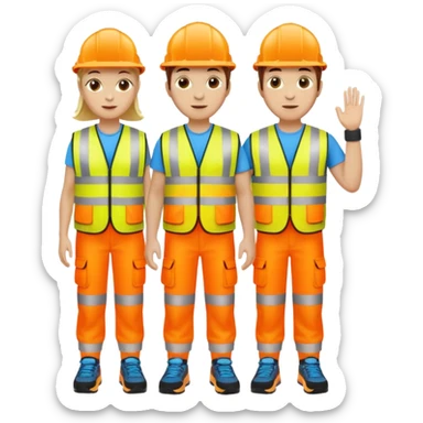 group of three people walking, all in high-visibility vests, no hard hats, wearing trainers sticker