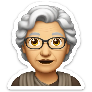 A old lady with her belly sticking out above her belt sticker