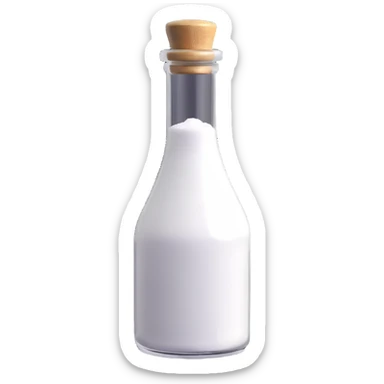 3D style salt bottle, realistic, clear glass, white salt inside, simple background sticker