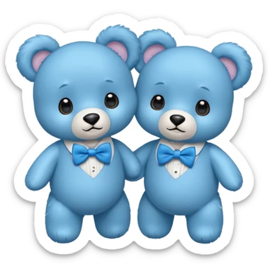 sweet twin little blue bears with blue bow tie sitting sticker