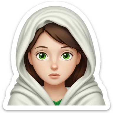 a white brunette girl with green eyes and freckles covered up in a blanket sticker