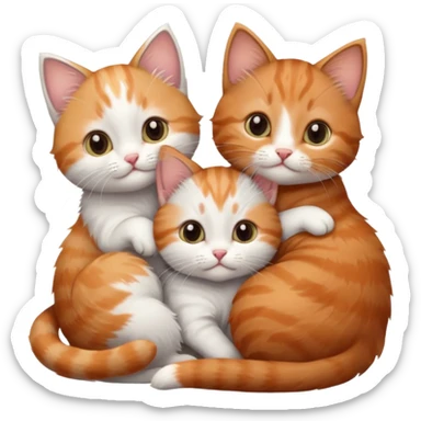 3 tiny kittens cuddling together all different colours, the first one is grey and white, the second is ginger and white and the third is brown tabby and white sticker