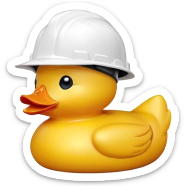 Red rubber duck with yellow hard hat sticker