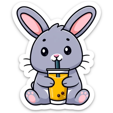 bubble tea bunny sipping boba with both paws sticker