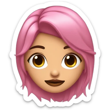 Chica Morena pelo marrón emo y ojos marrones con sombra de ojos negra, vestida de rosa sticker