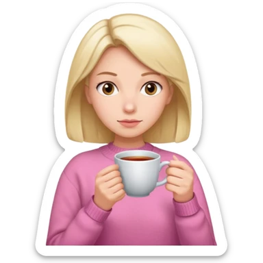 woman whith a pink sweat who is cold whith a cup of tea sticker