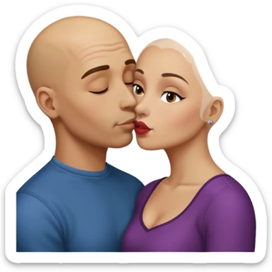 Bald man kissing white dark blonde woman sticker