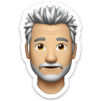 A 52 year-old man with black and silver spiky hair on top hair and silver very short beard sticker