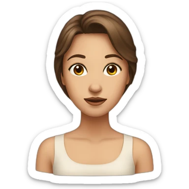 A girl with an elongated oval face, brown hair, brown eyes, nasolabial folds sticker