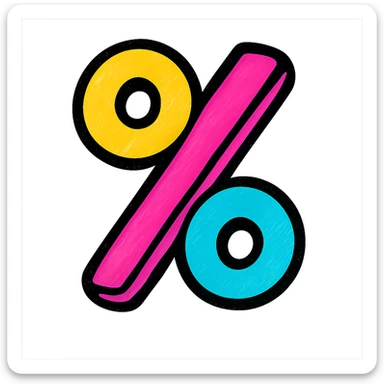 playful, colorful version of the percent symbol %%%, fun and energetic style, suitable for use as an emoji or sticker sticker