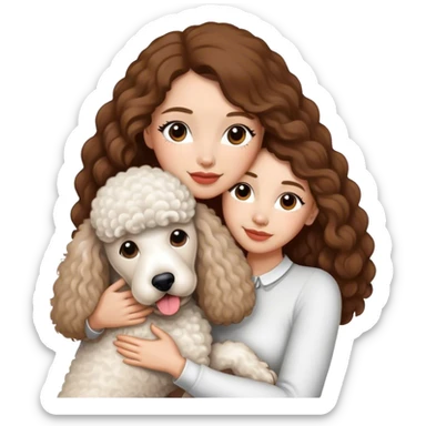 White standard poodle and long hair brown skin woman hug sticker