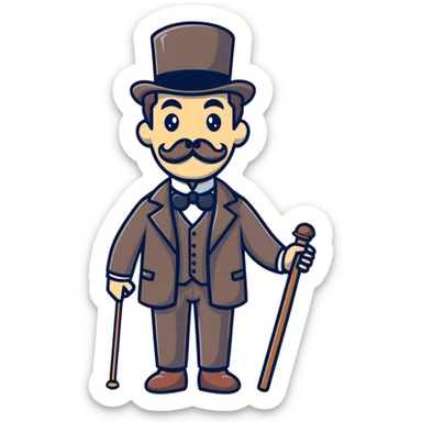 old elegant Victorian man with mustache and cane sticker