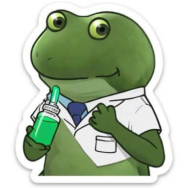 bufo the doctor, holding a green medicine, full doctor outfit sticker