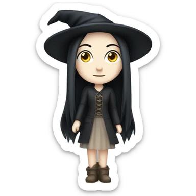 Long black haired witch with pale skin sticker