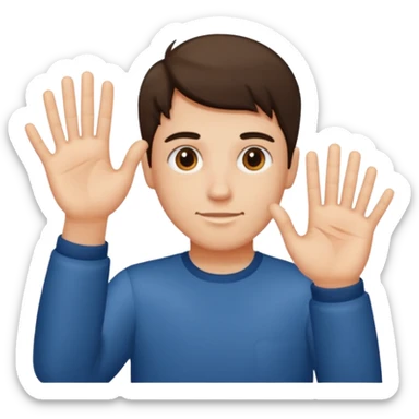 A guy with his left hand higher right lower left hand with a 6 on it right with a 7 sticker