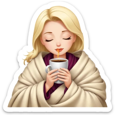 Glamour girl inside a blanket sipping coffee eyes closed sticker